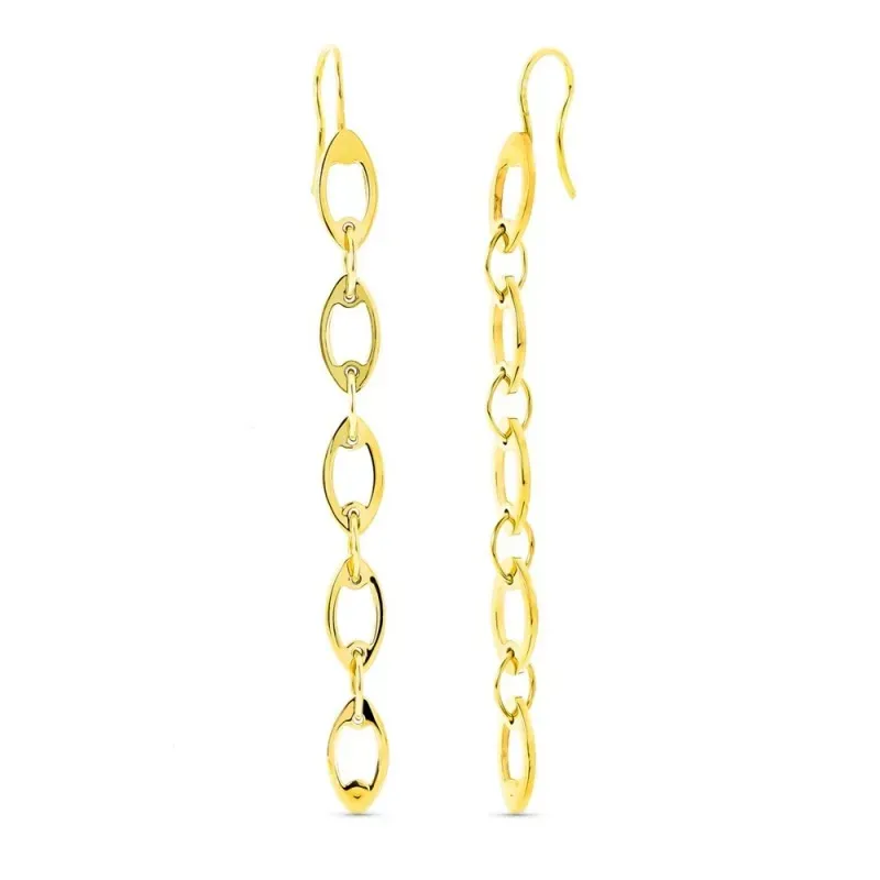 Pendientes oro 18k mujer largos eslabones gancho