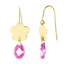 Pendientes oro 18k mujer largos 10 mm. flor combinada piedra color
