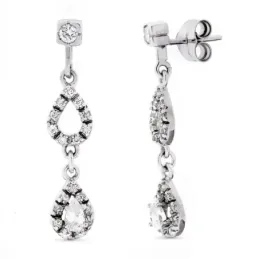 Pendientes oro blanco 18k mujer largos 32 mm. circonitas combinadas f