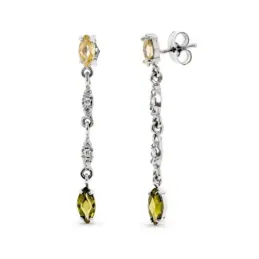 Pendientes oro blanco 18k mujer largos circonitas combinadas piedras