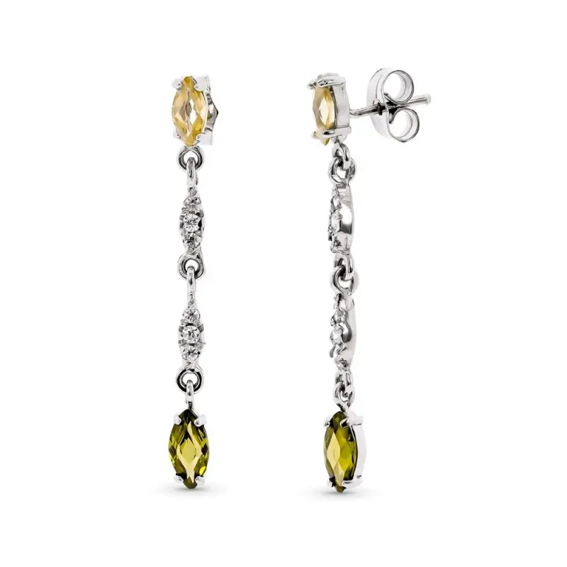 Pendientes oro blanco 18k mujer largos circonitas combinadas piedras