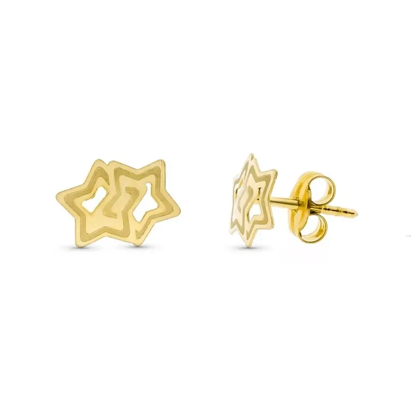 Pendientes oro 18k niña 9 mm. estrellas caladas láser