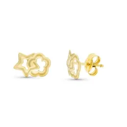 Pendientes oro 18k niña 9 mm. flor calada combinada estrella