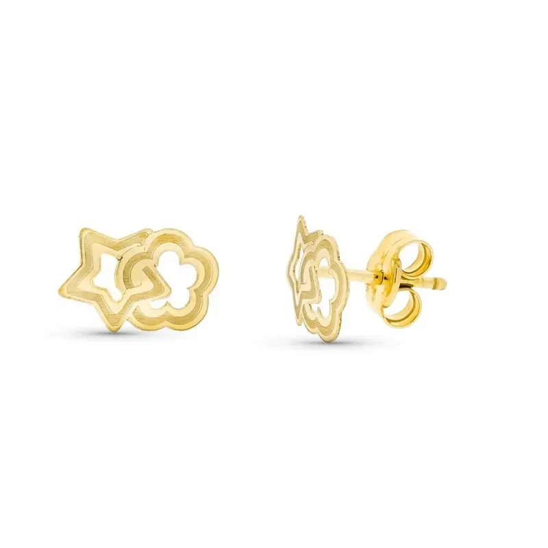 Pendientes oro 18k niña 9 mm. flor calada combinada estrella