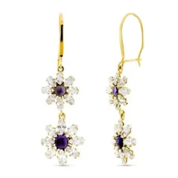 Pendientes oro 18k mujer largos piedras color forma flor
