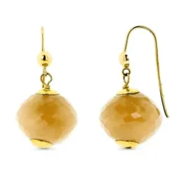 Pendientes oro 18k mujer largos 28 mm. piedra color amarillo
