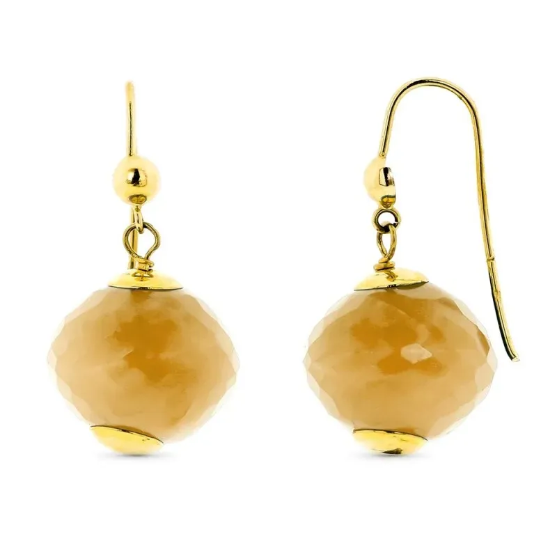 Pendientes oro 18k mujer largos 28 mm. piedra color amarillo