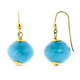 Pendientes oro 18k mujer largos 28 mm. piedra color azul