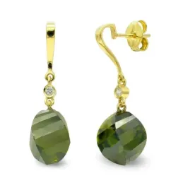 Pendientes oro 18k mujer largos olivina combinado circonitas