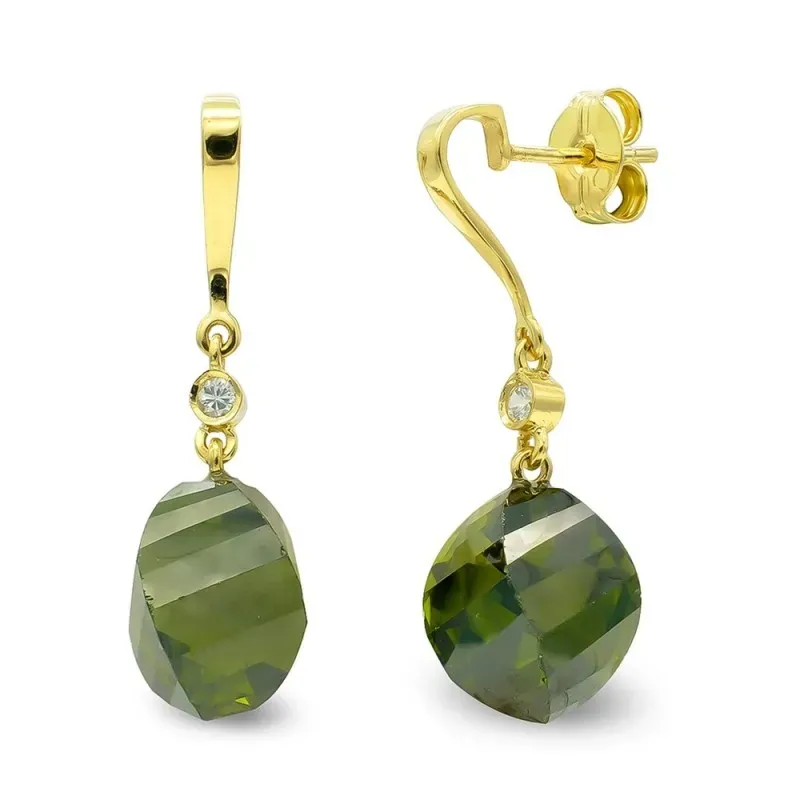 Pendientes oro 18k mujer largos olivina combinado circonitas