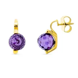 Pendientes oro 18k mujer 10 mm. piedra color morada