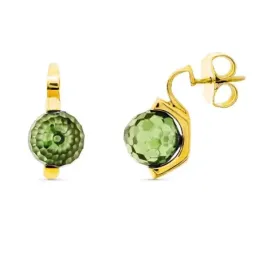 Pendientes oro 18k mujer 10 mm. piedra color verde presión