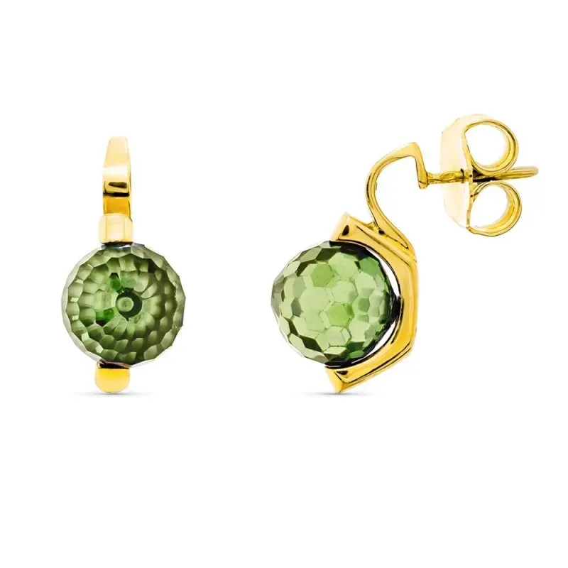 Pendientes oro 18k mujer 10 mm. piedra color verde presión