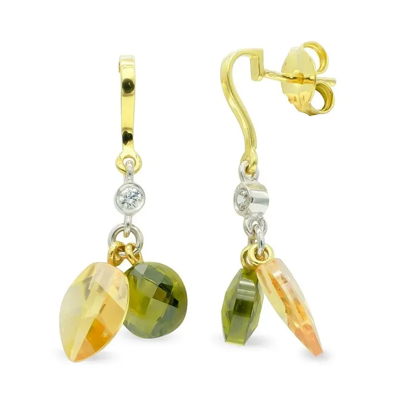 Pendientes oro bicolor 18k mujer largos topacio combinada olivina