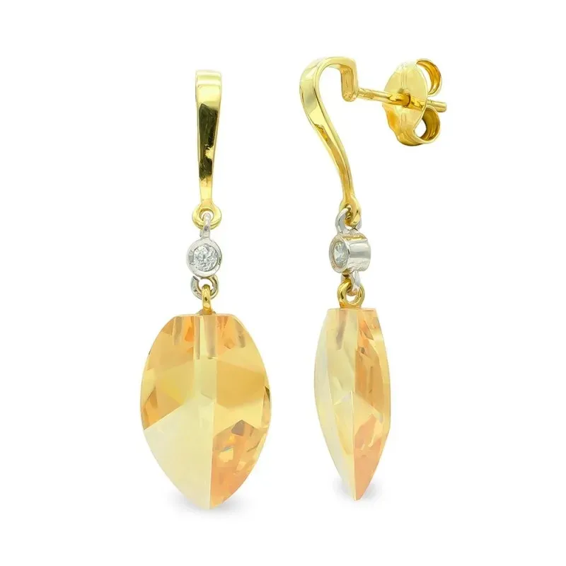 Pendientes oro bicolor 18k mujer largos topacio 18 mm. combinados cir