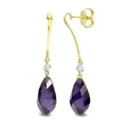 Pendientes oro bicolor 18k mujer largos amatista 18 mm. combinada cir