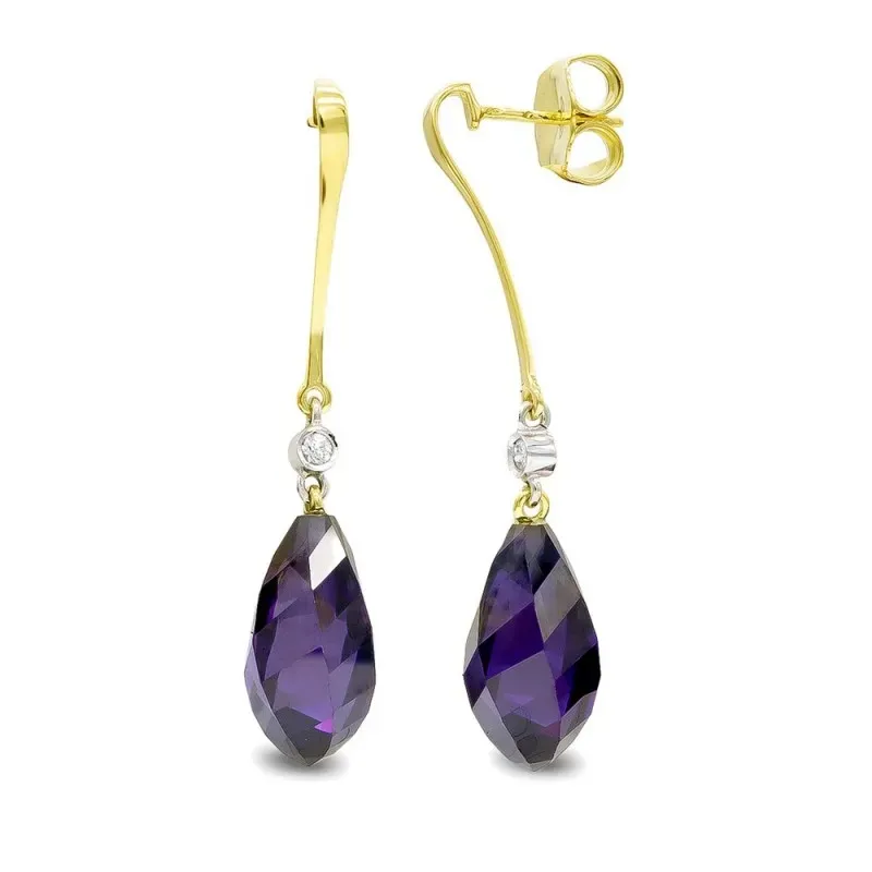 Pendientes oro bicolor 18k mujer largos amatista 18 mm. combinada cir