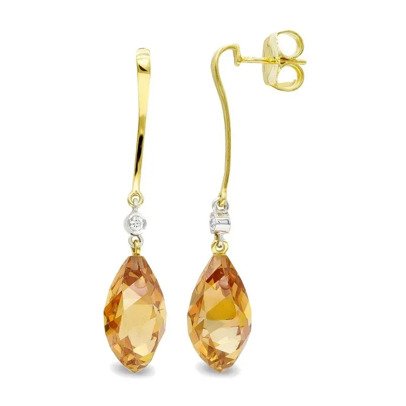 Pendientes oro bicolor 18k mujer largos topacio 18 mm. combinada circ