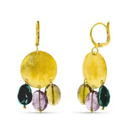 Pendientes oro 18k mujer largos 44 mm. detalle circular combinado tre