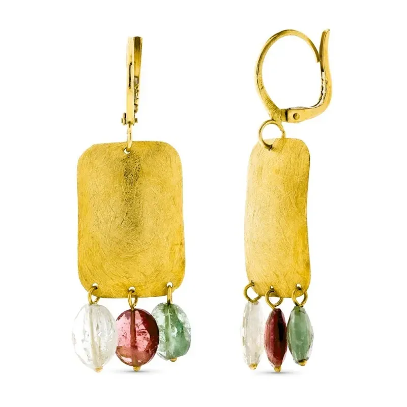 Pendientes oro 18k mujer largos detalle rectangular combinado piedras