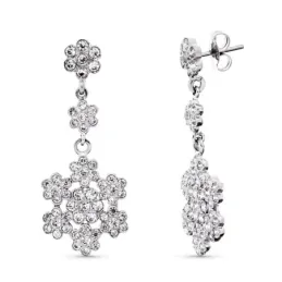 Pendientes oro blanco 18k mujer largos 36 mm. flores combinadas circo