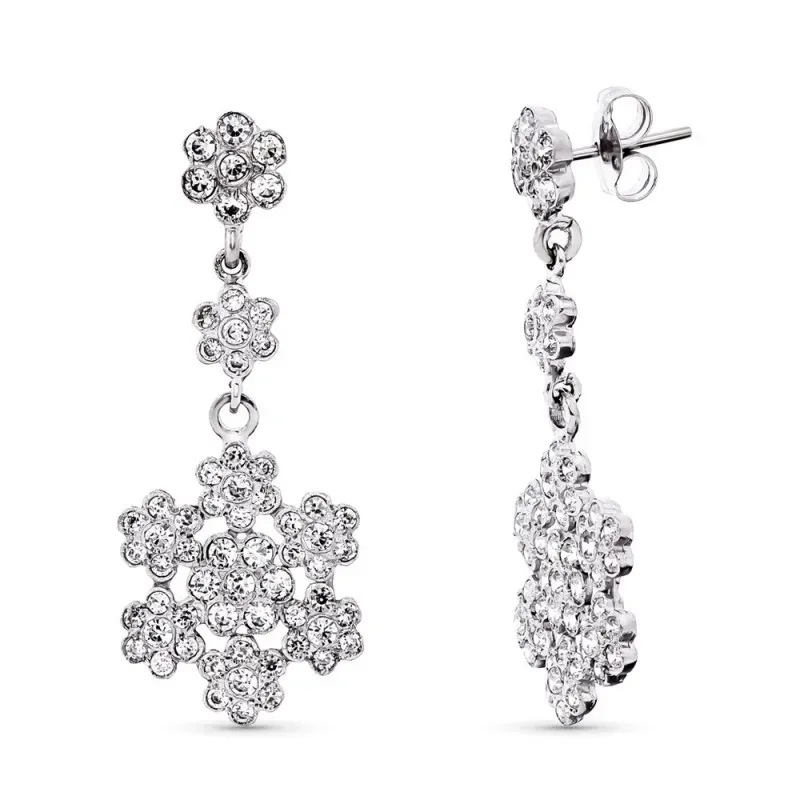 Pendientes oro blanco 18k mujer largos 36 mm. flores combinadas circo