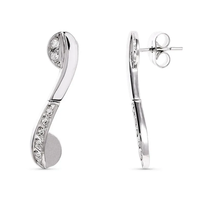 Pendientes oro blanco 18k mujer largos 27 mm. circonitas combinadas l