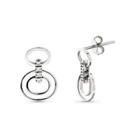 Pendientes oro blanco 18k mujer largos redondos calados lisos barra v
