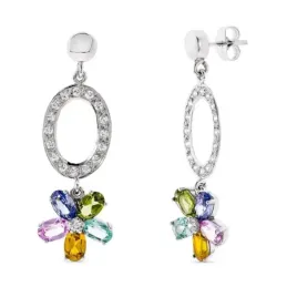 Pendientes oro blanco 18k mujer largos perla combinada oval calado ci