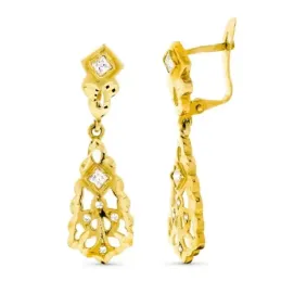 Pendientes oro 18k mujer largos 30 mm. cubanas cierre palillo catalán