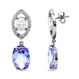 Pendientes oro blanco 18k mujer largos 35 mm. piedra centro combinada