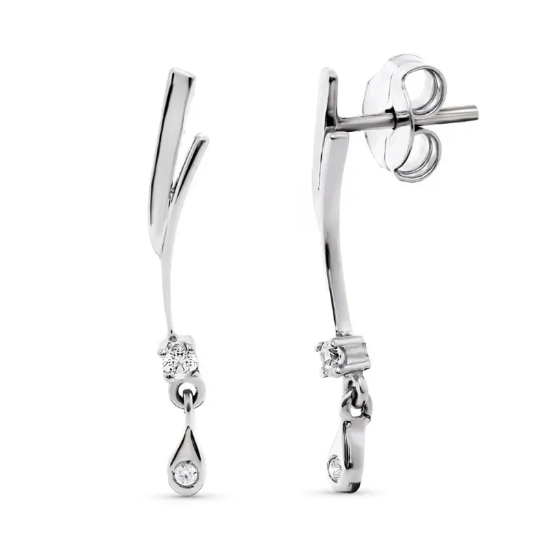 Pendientes oro blanco 18k mujer largos 26 mm. formas combinadas circo