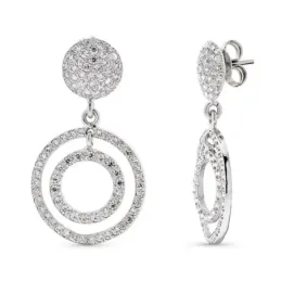 Pendientes oro blanco 18k mujer largos redondos circonitas combinados