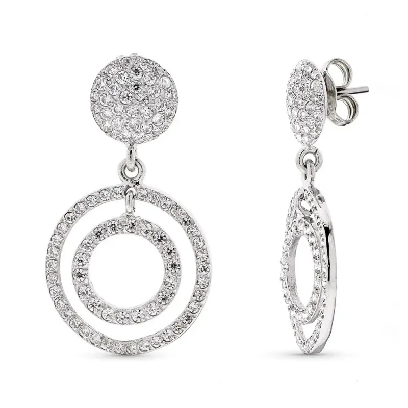 Pendientes oro blanco 18k mujer largos redondos circonitas combinados