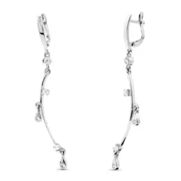 Pendientes oro blanco 18k mujer largos 57 mm. forma combinada circoni
