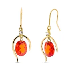 Pendientes oro 18k mujer largos piedra color naranja 10 mm. combinada