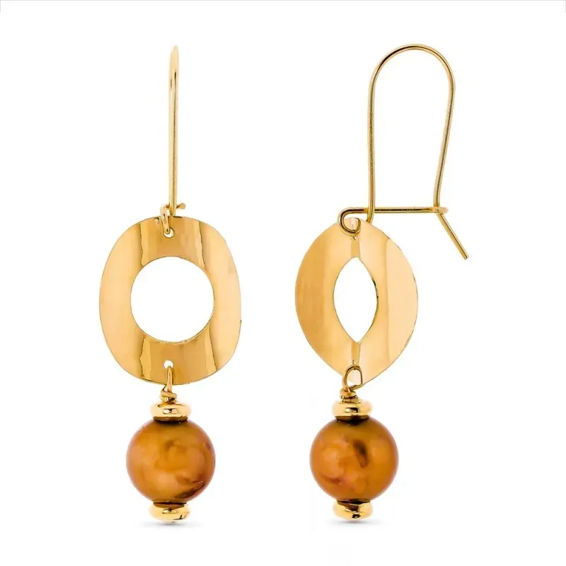 Pendientes oro 18k mujer largos 44 mm. redondos calados combinados pe