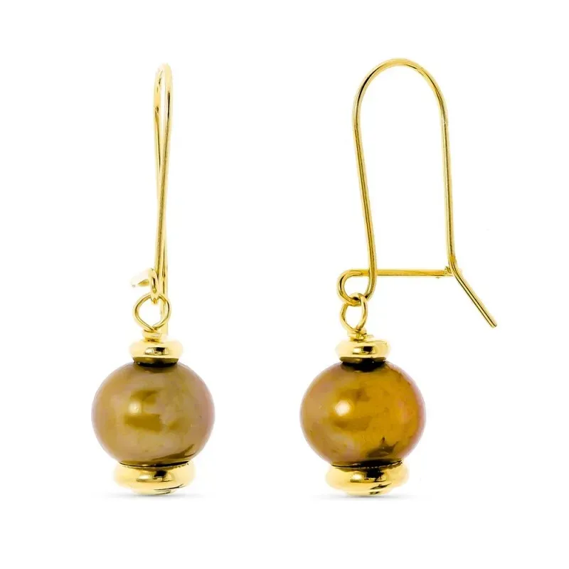 Pendientes oro 18k mujer largos 31 mm. perla color