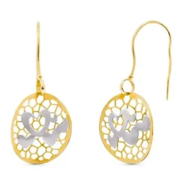 Pendientes oro bicolor 18k mujer largos 40 mm. corazones combinados f