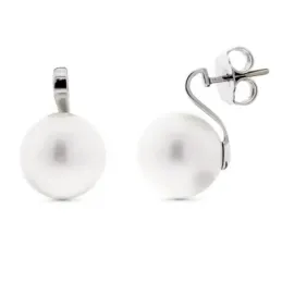 Pendientes oro blanco 18k mujer perla 15 mm. presión