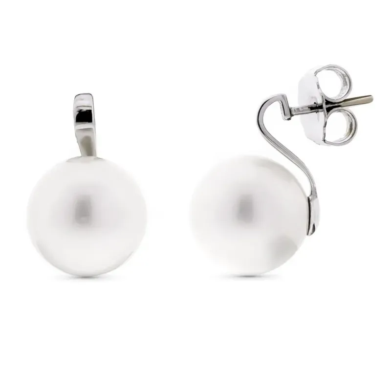 Pendientes oro blanco 18k mujer perla 15 mm. presión