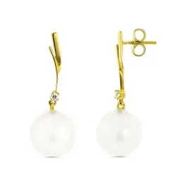 Pendientes oro 18k mujer largos perla combinada circontias presión