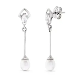 Pendientes oro blanco 18k mujer largos perlas presión