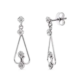 Pendientes oro blanco 18k mujer largos 25 mm. circonitas combinados t