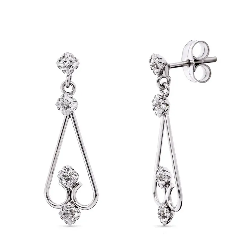 Pendientes oro blanco 18k mujer largos 25 mm. circonitas combinados t