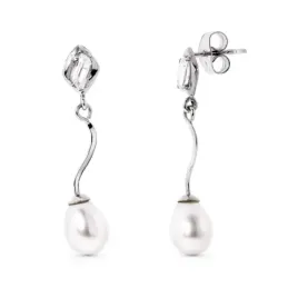 Pendientes oro blanco 18k mujer largos perlas combinadas circonitas p