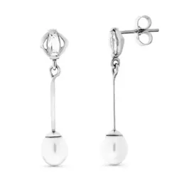 Pendientes oro blanco 18k mujer largos perlas combinados rectos circo