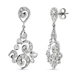 Pendientes oro blanco 18k mujer largos filigrana presión