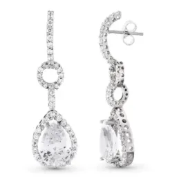 Pendientes oro blanco 18k mujer largos 41 mm. circonitas combinadas p