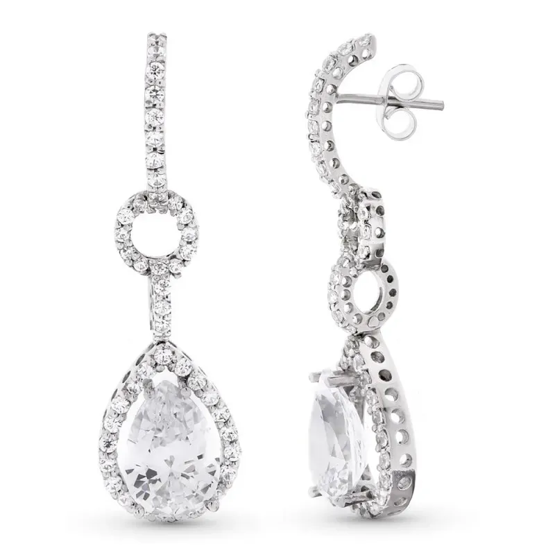 Pendientes oro blanco 18k mujer largos 41 mm. circonitas combinadas p